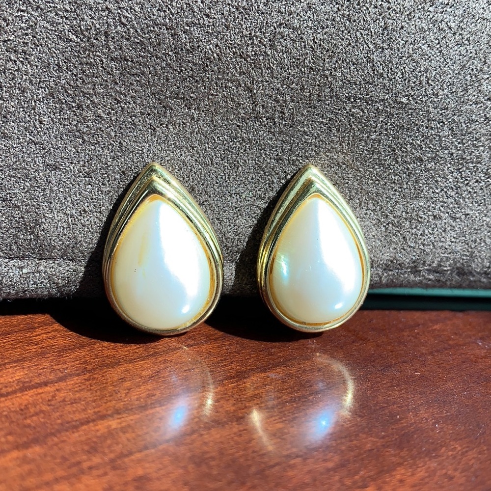 Monet Comfort Clip Faux Pearl & Gold Earrings